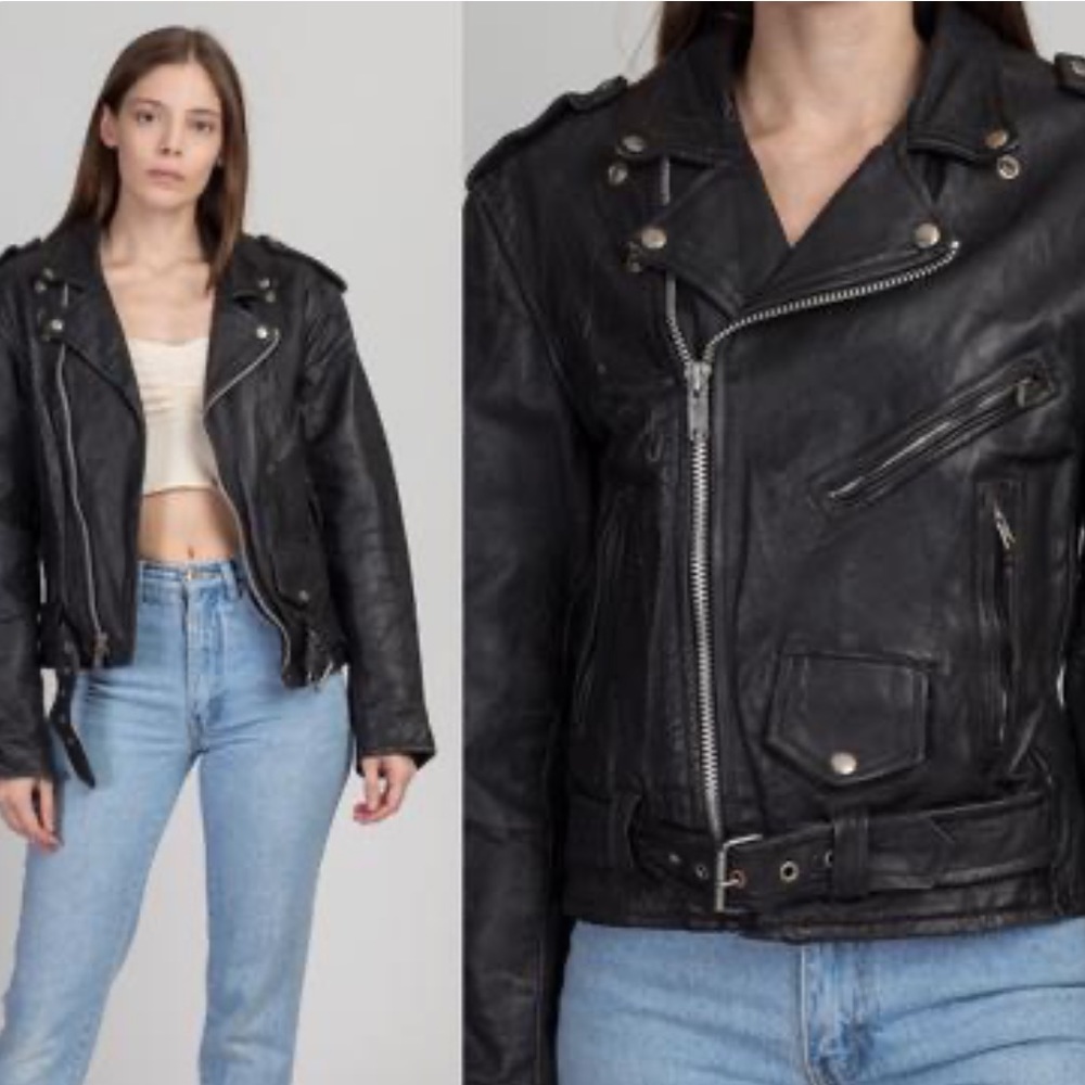 Vintage Black Leather Moto Jacket Sea Dream Leather